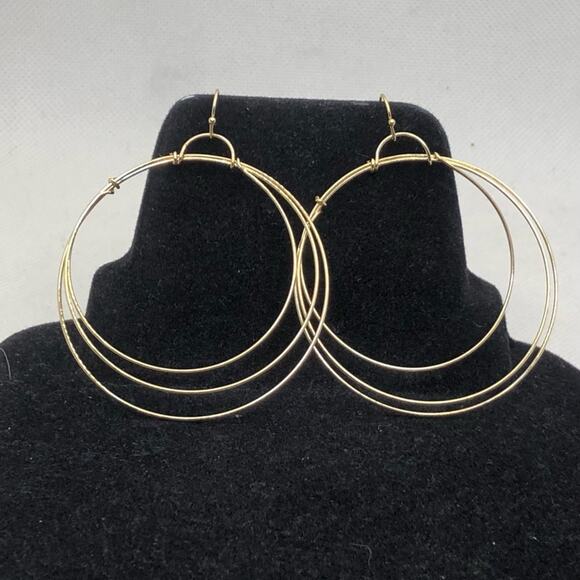A New Day NWT 3 Hoop Gold Tone Dangle Hoop Earrings - Picture 6 of 13